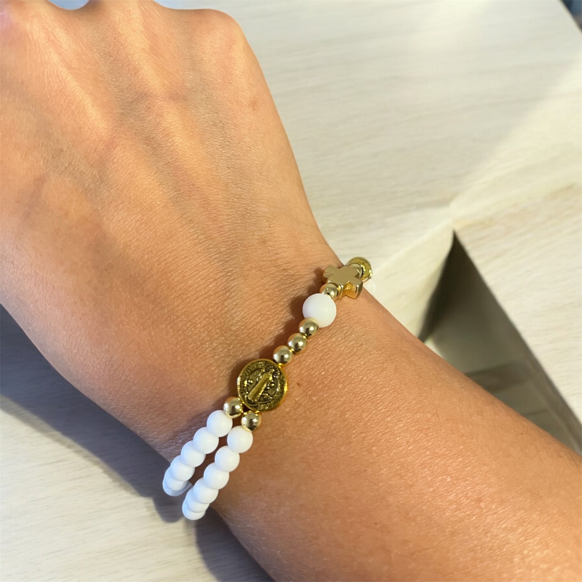 Handmade St Benedict Medal Beaded Full Rosary Bracelet