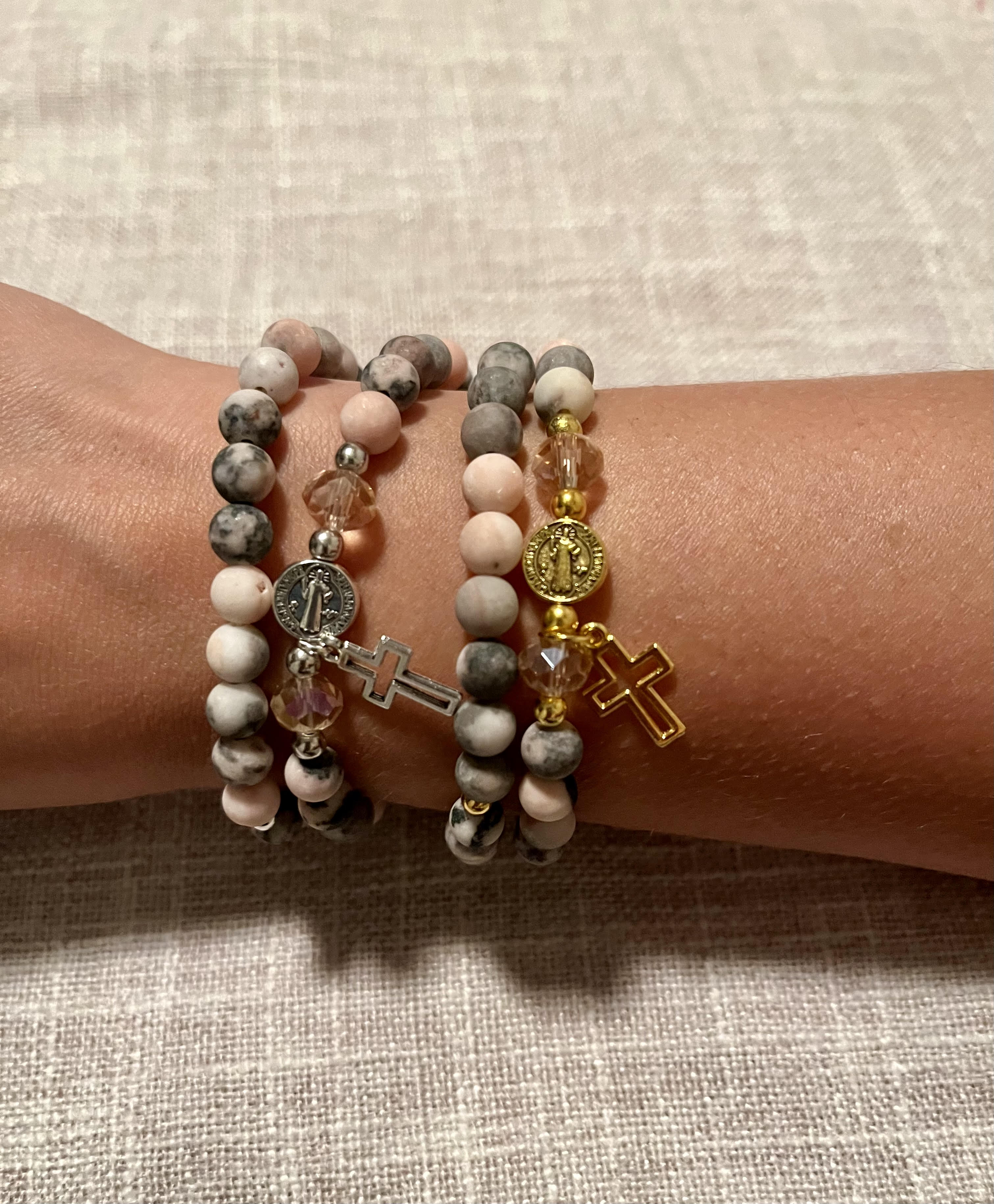 Handmade Stretch Beaded Rosary Bracelet