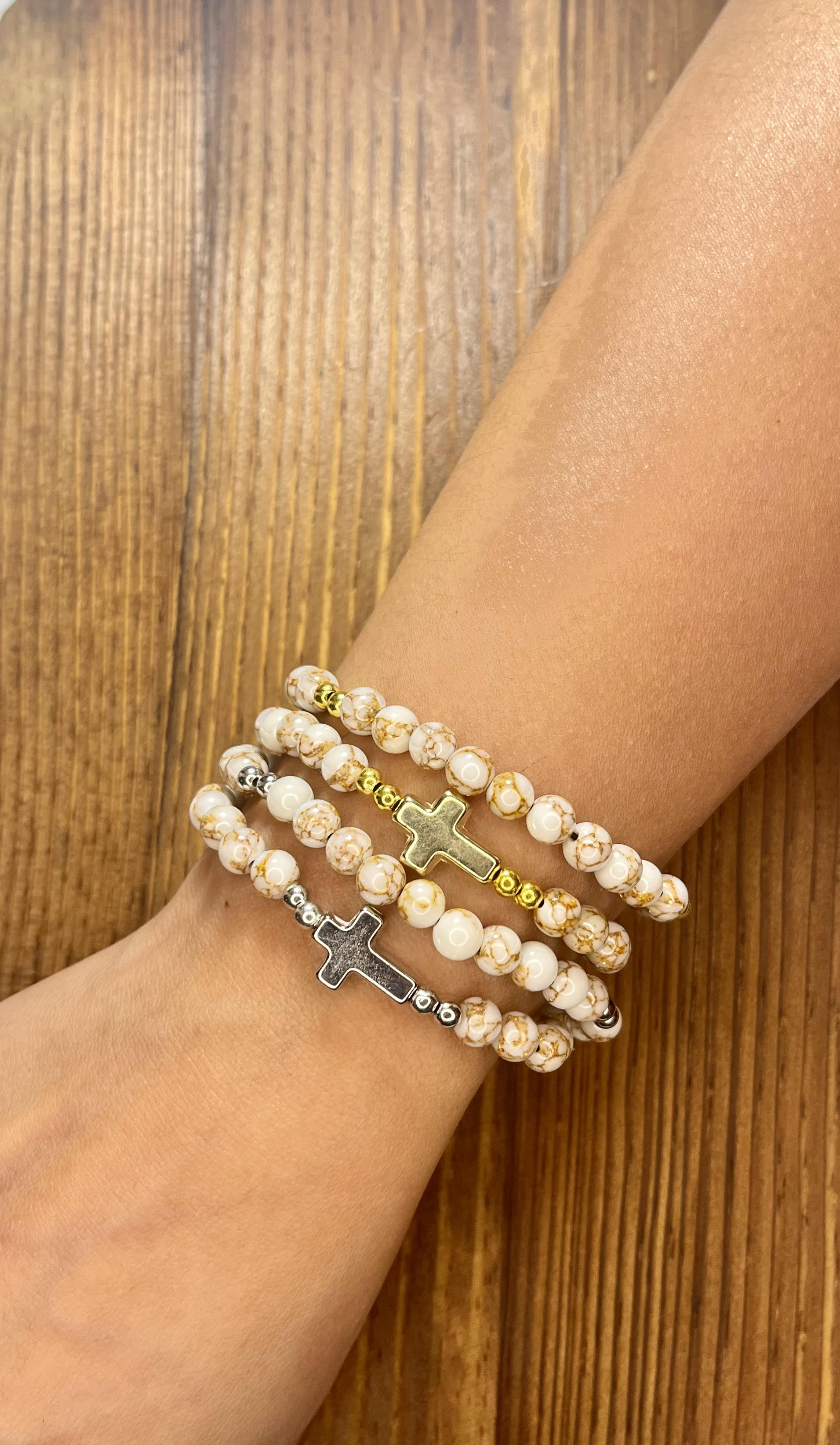 Handmade Stretch Beaded Rosary Bracelet