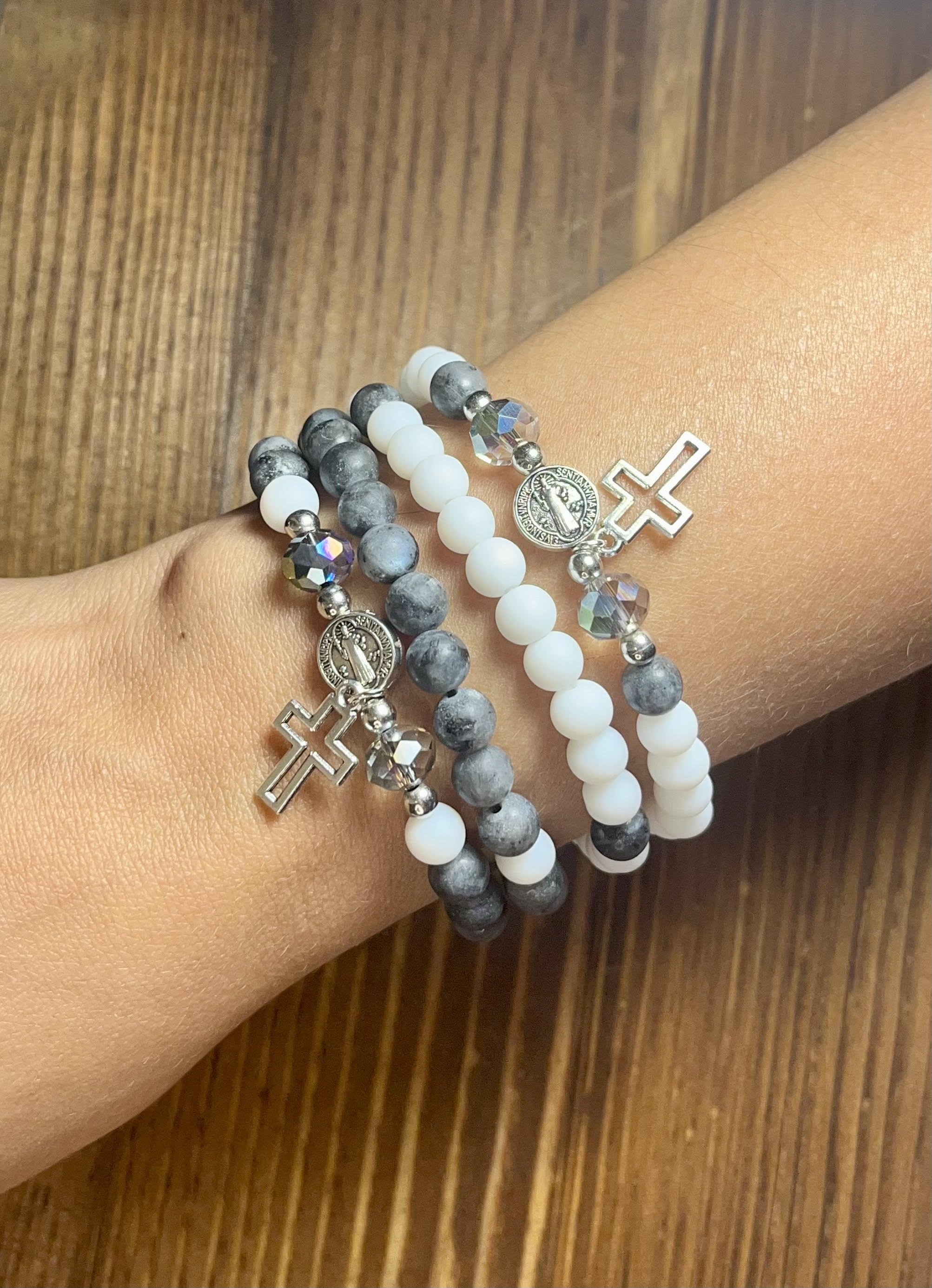 Handmade Stretch Beaded Rosary Bracelet